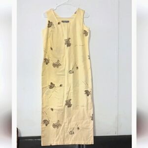 Norton McNaughton sz Small Petite Pale Yellow Brown Floral Linen Blend Dress